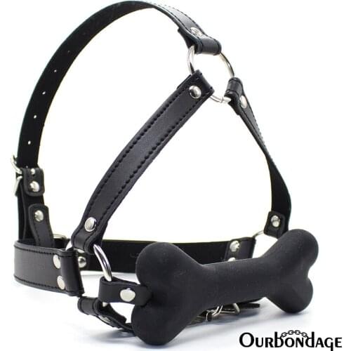 Ourbondage 3 Color Silicone Bone Mouth Gag PU Leather Strap Oral Fixation Head Harness Restraints Sex Toys For Men And Women