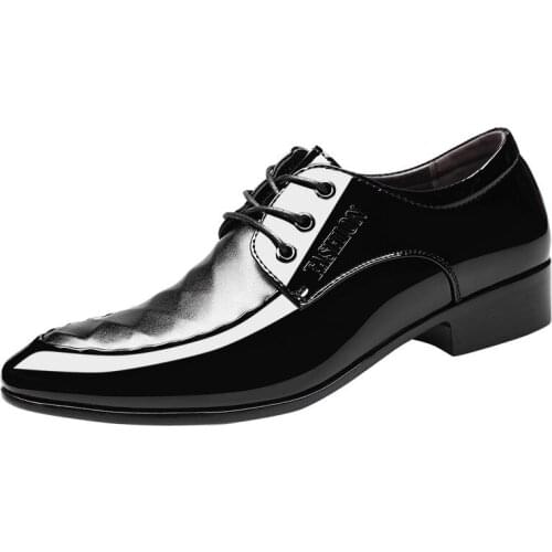 Mazefeng Brand Mens Patent Leather Shoes Men Dress Shoes Lace Up Pointed Toe Wedding Business Party Dress Shoes Plus Size 38-48
