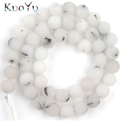 Natural Stone Matte Black Spot White Jades Beads Loose Spacer Beads For Jewelry Making 6/8/10/12mm Diy Bracelet Necklace 15"Inch