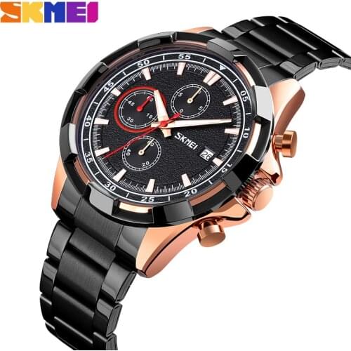 SKMEI Fashion Quartz Watches Luxury Brand Mens Watch Stainless Steel Date Stopwatch Mens Wristwatch Waterproof Business Clock