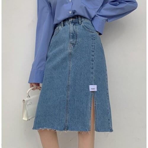 TVOVVIN Denim Skirt Solid Vintage Spring Korean Fashion 2021 High Waist Woman Skirts A-line All Match Blue Mujer Faldas PBEJ