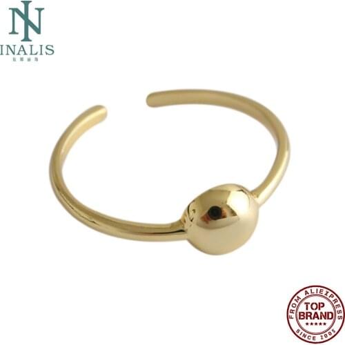 INALIS Korean Style Ring For Women 925 Sterling Silver Romanric Cold Wind Personality Ring Round Bead Smooth Surface Jewelry