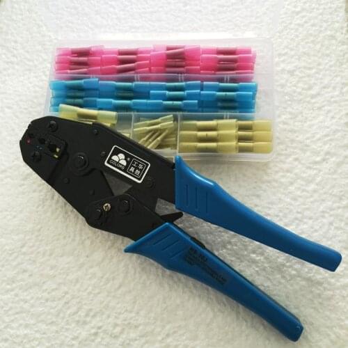 HS-30J Wire Stripper Ratchet Crimping Tool Crimping Plier 0.5-6.0mm2 Multi Tool+1 Box ofTerminals Butt Connectors 128pcs