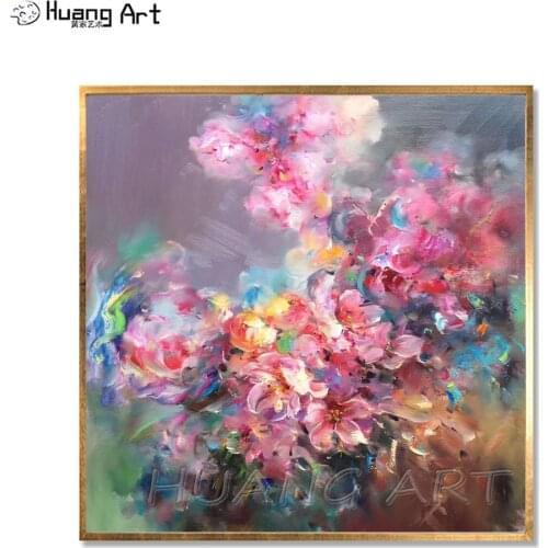 Handmade Colorful Flower Oil Painting Pink Flower Knife Picture for Decor Art Painting for Room Decor Hand-painted Hang Painting