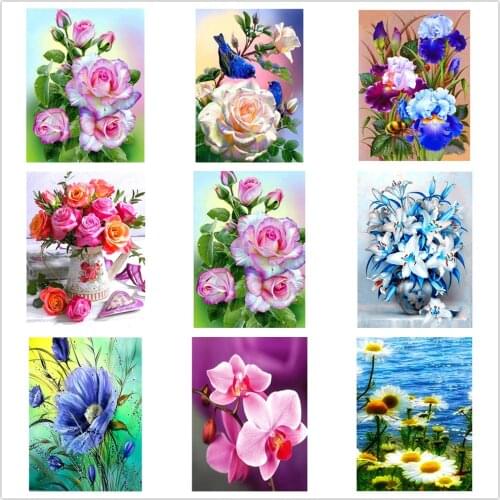 Kexinzu Diamond Painting Flower 5D DIY Diamond Embroidery Cross Stitch Kit Rhinestone Mosaic Art Home Decoration Gift