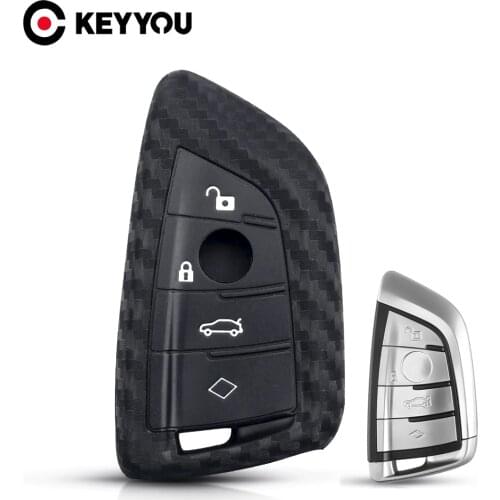 KEYYOU 10X For BMW X1 X5 X6 5 7 Series 2016 2017 2018 Keyless 3 Button Carbon Silicone Car Key Case Remote Fob Cover