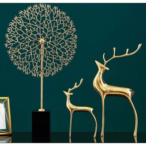 China Style Copper Deer Model Statue Home Decoration Accessories Modern Lucy Elk Metal Sculpture Office Desk Decoration Gifts
