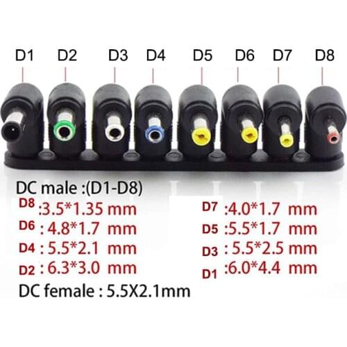 DC Power Supply Adapter Kit Universal 5.5 mmx2.1 mm DC Female Charger Connector Tips For Laptop Plug Jack Sets Right Angle