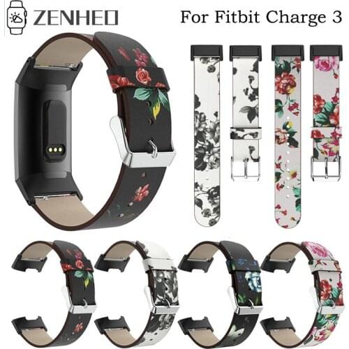 Leather Watchband For Fitbit Charge 3 Smart Watch Band Replacement Wrist Strap For Fitbit Charge 4 Printing Flower Wristband