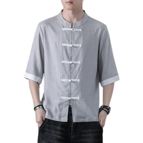 Summer 2021 Cotton Linen Top Traditional Chinese Clothing For Men Vintage Shirts Madarin Collar Tang Suit Kung Fu Clothes 30655