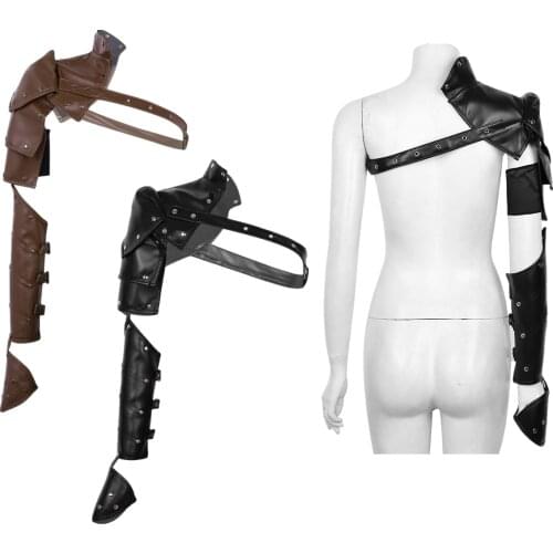 Male Mens Gothic Cosplay Costumes Shoulder Armor Steampunk Style PU Adjustable Metal Rivets Shoulder Armors with Arm Strap Set