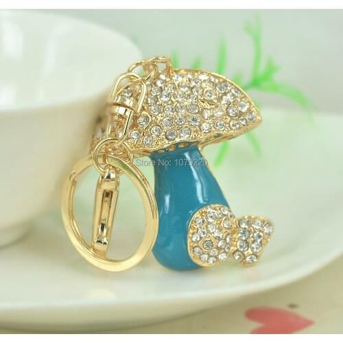 New Fashion CH Mushroom Keychain Keyring Rhinestone Crystal Charm Pendant Key Bag Chain Christmas Girlfriend Lover Gift