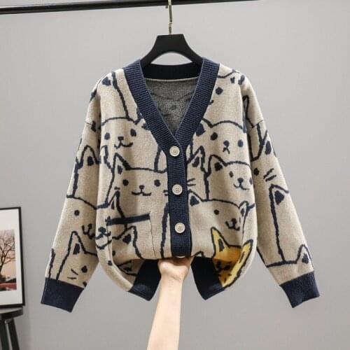 2021 new early autumn sweaters aging foreign style fried Street cardigans knitted coats women retro Japanese lazy