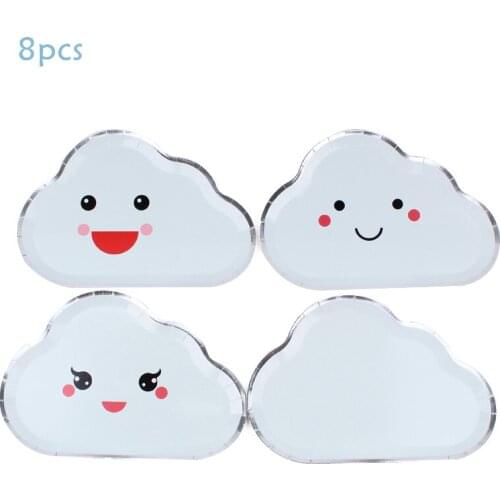 8pc/set Cloud Pattern Theme Party Tableware Party Baby Shower Arrangement Plate Napkin Plate Disposable Tableware Party Supplies