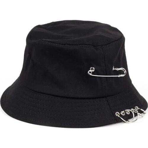 VORON Solid Color iron pin rings personality Bucket Hat cap for unisex women men cotton fishermen caps factory sells directly