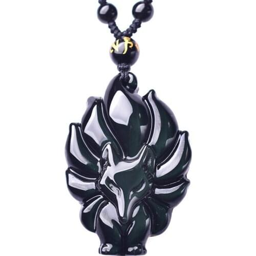 Original Rainbow Obsidian Nine Tail Fox Necklace Pendant Jade Pendant necklace obsidian Lucky pendant Jade Jewelry