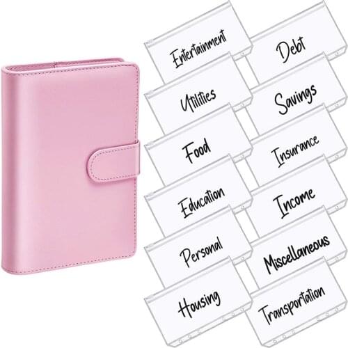 A6 PU Leather Notebook Magnetic Personal Planning Binder with 12 Binder Pockets Binder Zipper Folder for Bill Planning