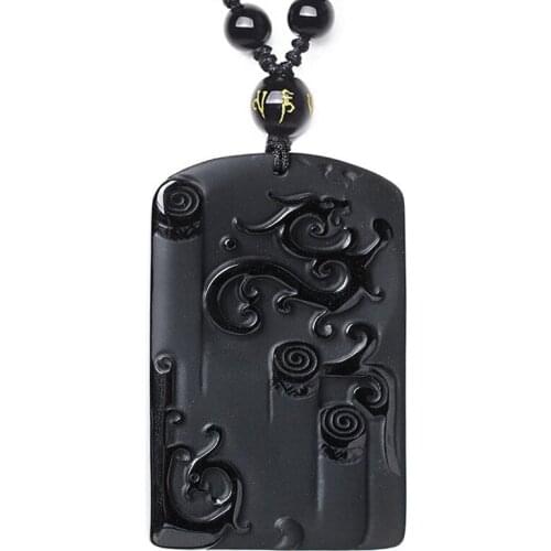 Drop Ship Obsidian Ancient t Dragon and Phoenix Necklace Pendant Mens Jade Jewelry Brave Animal Jewelry