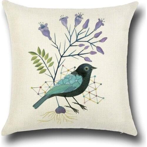 Bird Peacock Cushion Cover Cotton Linen Decorative Pillowcase Chair Seat Square 45x45cm Pillow Cover Home Living Textile