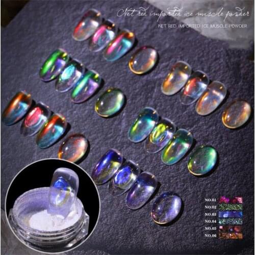Ice muscle Multicolor Holo Glitter Mirror Aurora Neon Powders Dust Chameleon Nail Art Chrome Pigment Dipping Powder Decoration