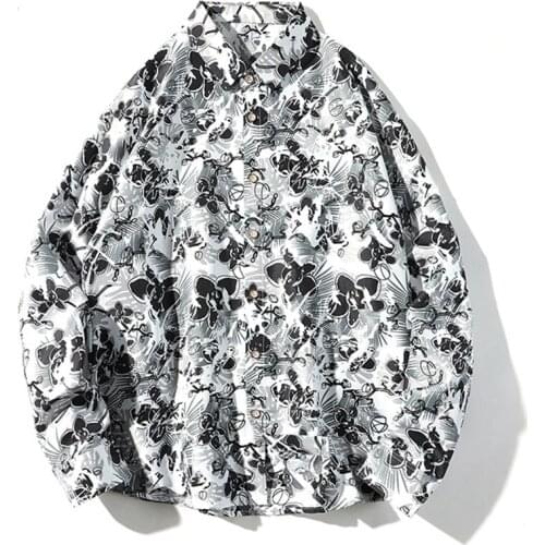 Mens Floral Long Sleeve Shirts Hipster Streetwear Loose Couple Shirt Men Oversized Harajuku Casual Shirt Camisa Masculina 5XL