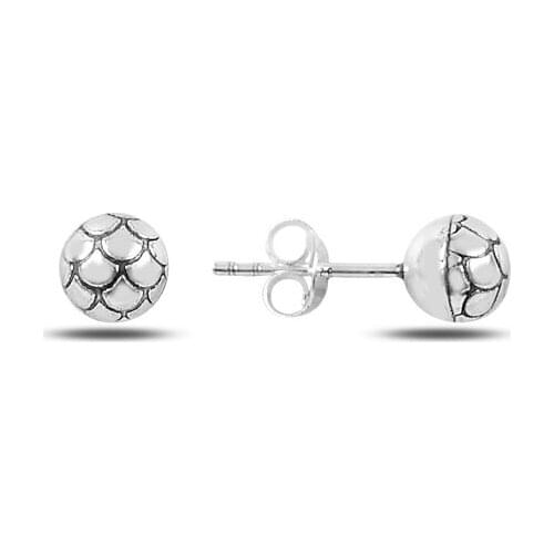 KUTAYDAN 6mm Pattern Ball Earrings 925 Sterling Silver