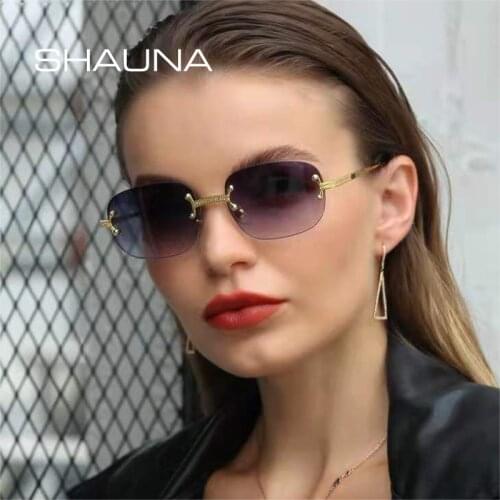 SHAUNA Retro Metal Punk Rimless Square Women Sunglasses Fashion Clear Ocean Gradient Lens Eyewear Shades UV400 Men Sun Glasses