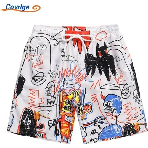 Covrlge Mens Shorts Tide Brand Casual Double-layer Intranet Summer Beach Graffiti Digital Printing Couple Drawstring MKD087