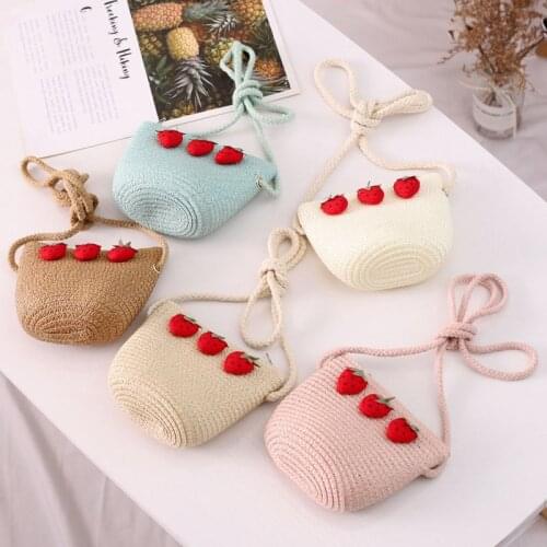 Cute Strawberry Children Straw Coin Purse Girls Good Birthday Gift Children Inclined Shoulder Bag Little Princess zipper Bag