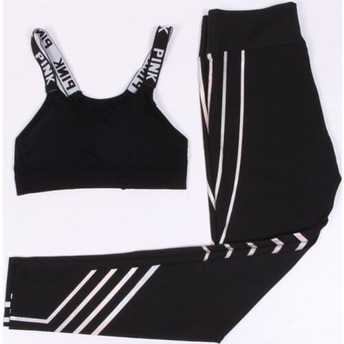 Fitness Sport Suit Off Pink Letter Bra+Night Glowing Leggings Workout Yoga Set Gym Set Women Sportswear Set Sport Suit Plus Size