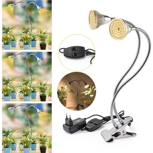 LED Plant Grow Light Sunlike Full Spectrum Dual Head Flexible Clip Warm Fitolamp for Growbox Flowering Seeds Phyto Lamp EU/US