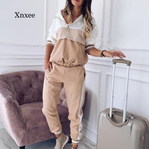 Hoodies Sweatshirt Sweatpant Suit Women Patchwork Long Sleeve Pockets Sportswear Tracksuit Girl Casual Outfit Women Running Set