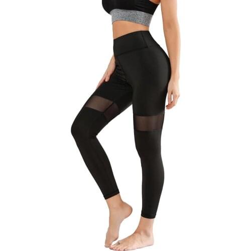 Women High Elastic Fitness Sport Gym Leggings Yoga Pants Running Tights Sportswear Sports Pants Trousers Clothing Mesh Patchwork