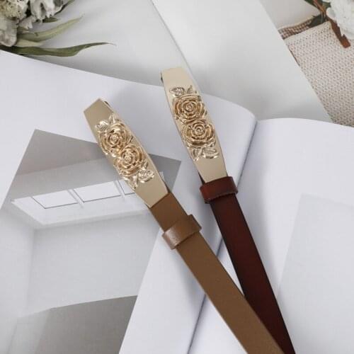 Women Belt Fashion Waist Belt PU Leather Rose Button Metal Buckle Heart Pin Belts for Ladies Leisure Dress Jeans Wild Waistband