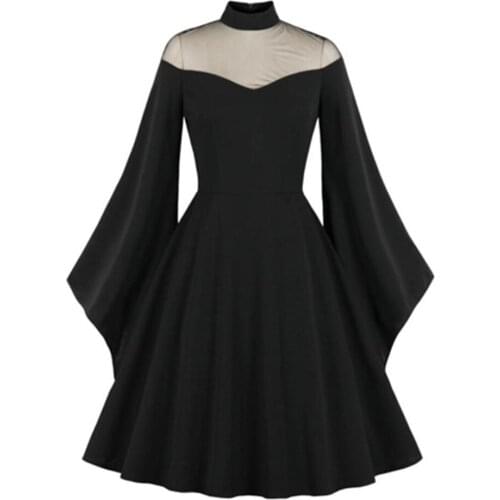 Black Gothic Women Dress Ruffles Autumn 2021 Vintage Y2K Dress Female Party Dresses Flare Sleeves Streetwear Slim Clubwear