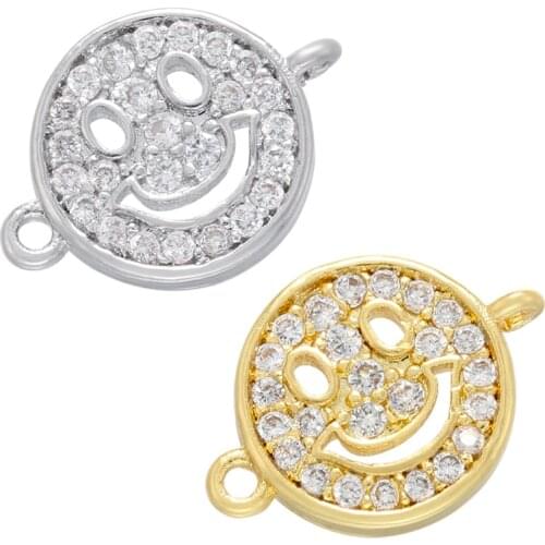 ZHUKOU gold silver color smiley face connectors Cute DIY handmade connector charms bracelet accessories supplies wholesale VS466