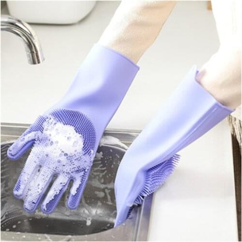 1Pair Magic Silicone Dishwashing Cleaning Gloves Kitchen Dish Washing Glove for Household Clean Tool Scrubbing Gloves