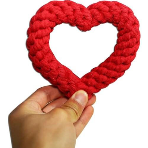 1PC Pet Cotton Rope Toy Bite-resistant Teeth Weaving Love Shape Throwing Toy Pet Dog Biting Rope