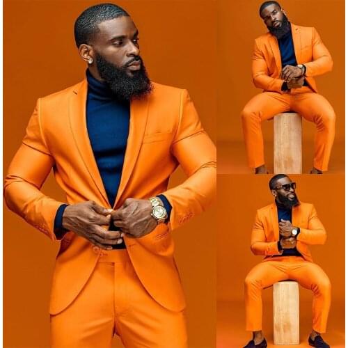 2 Pcs Orange Mens Suits Slim Fit Party Costume Single Breasted Blazer Tuxedos Custom Made (Jacket+Pants+Vest)