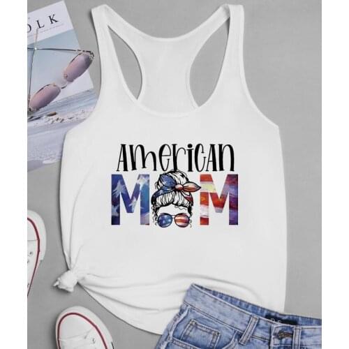 American Flag Mom Bowknot Glasses Vest funny Independence Day Summer Loose tee holiday tank beach party shirt women tank top