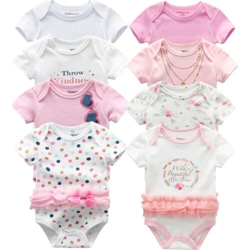 Newborn Bodysuit 8Pcs/lot Cotton lace Design Printing Summer Bodys Clothing Roupas de bebe Jumpsuit Baby Girl Clothes