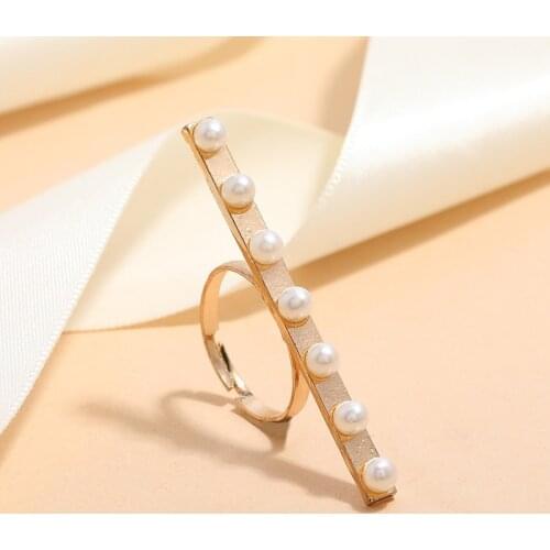 Big Imitation Pearls Gold Color Metal Hollow Exaggeration Design Finger Advanced sense Rings for Women Girls Party Gift