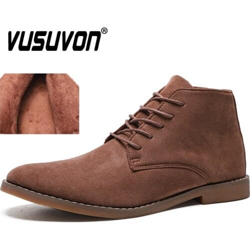 Chelsea Boots Men 2020 Winter Warm Plush Casual Boots for Male Classic Fashion Shoes Lace-up Black Mens Desert Booties Botas