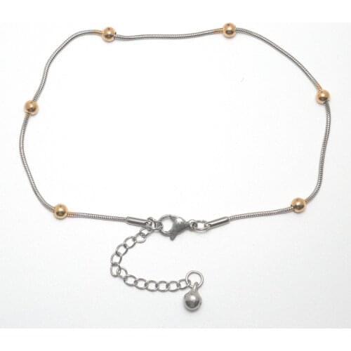 304 Stainless Steel Anklet Silver Color Gold Color Round Beads Charm Anklet Bracelet For Women Barefoot Show Jewelry , 1 Piece