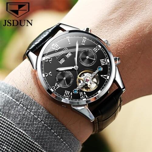 JSDUN Automatic Movement Watch men Top Brand Luxury Men Leather Mechanical Watches Sport Waterproof Watch Men relogio masculin