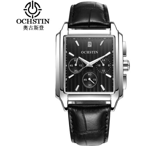 Mens Watches OCHSTIN Top Brand Sports Stop Watch Square Leather Strap Quartz Wristwatch Military Relogios Masculino Chronograph