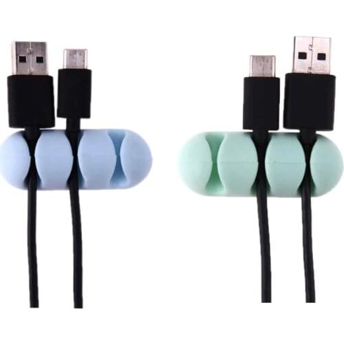 2Pcs Office Desk Cable Organizer Adhesive Silicone Wire Lead USB Charger Cord Winder Home Table Storage Holder Accessory Supply