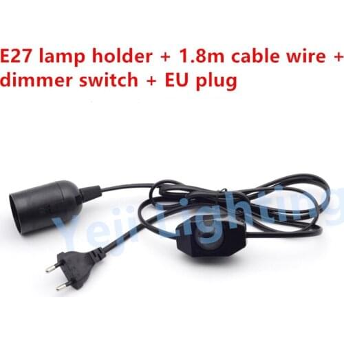 Dimmer switch with EU plug 1.8m cable wire E27 lamp holder lamp socket black retro edison Lighting accessories DIY