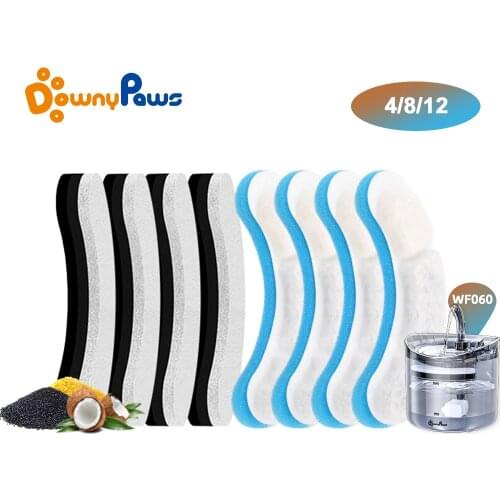 DownyPaws 4/8/12PCS Cat Water Fountain Replacement Filters for WF050/WF060 Activated Carbon Filter for Pet Auto Drinking Feeder
