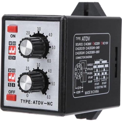 On Off Twin Timer Relay Knob Control Time Relay Switch 6S-60M AC 220V 5A